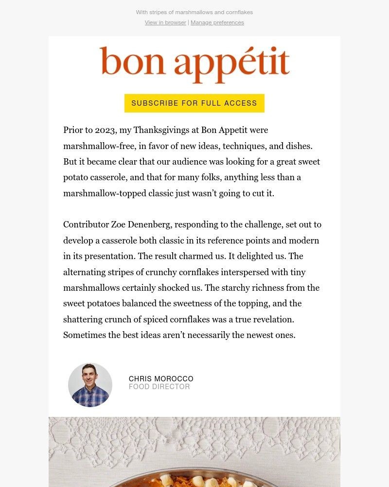 Screenshot of email sent to a Bon Appétit Newsletter subscriber