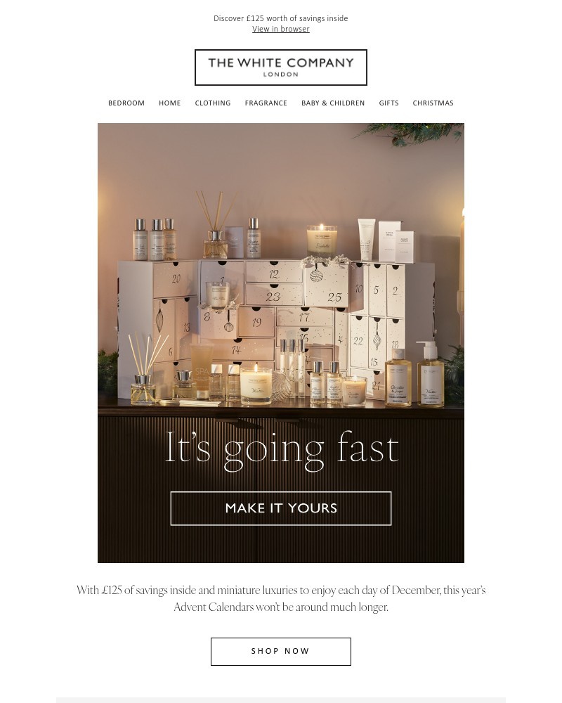 Screenshot of email sent to a The White Company Cart abandoner