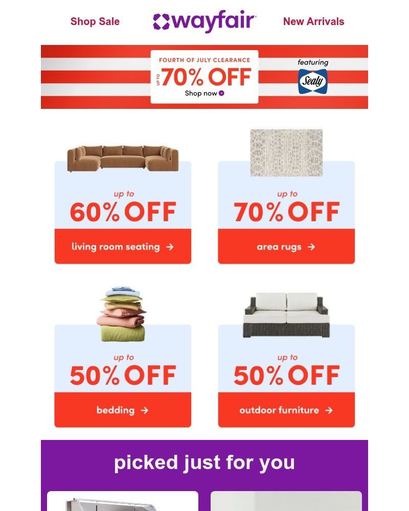 Screenshot of email sent to a Wayfair Newsletter subscriber