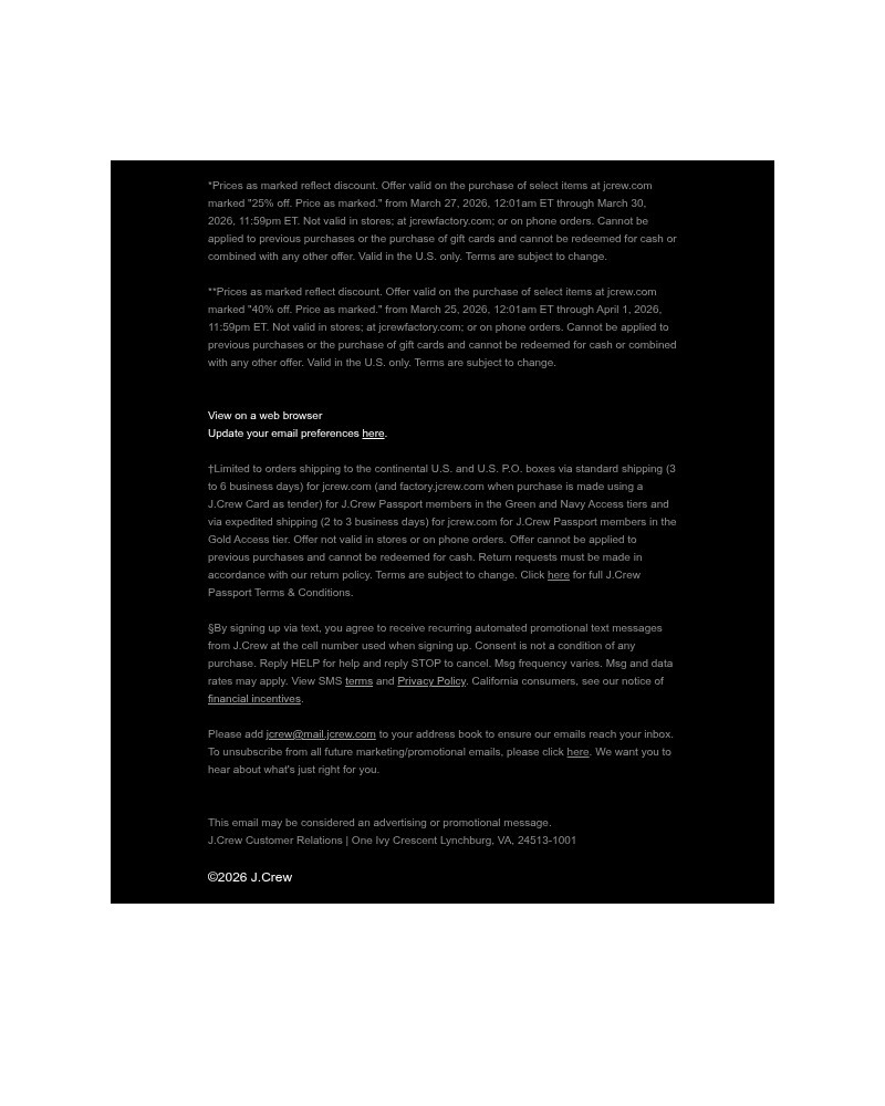 Screenshot of email sent to a J.Crew Newsletter subscriber