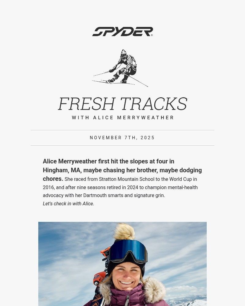 Screenshot of email sent to a Spyder Newsletter subscriber