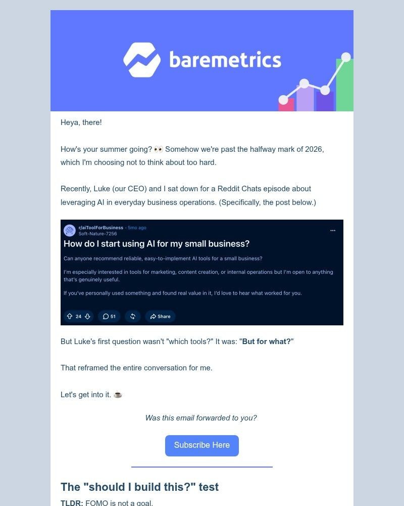 Screenshot of email sent to a Baremetrics Invited user