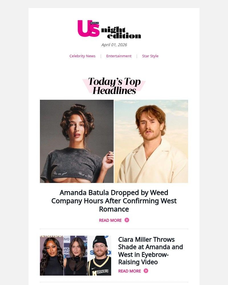 Screenshot of email sent to a Us Weekly Newsletter subscriber