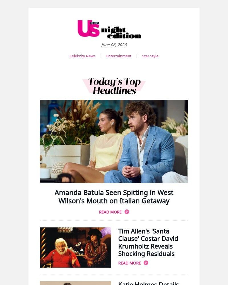 Screenshot of email sent to a Us Weekly Newsletter subscriber