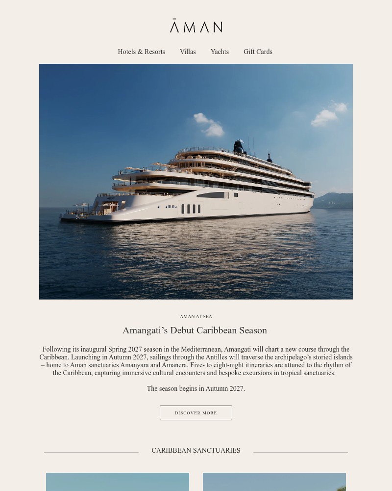 Screenshot of email sent to a Aman Resorts Newsletter subscriber