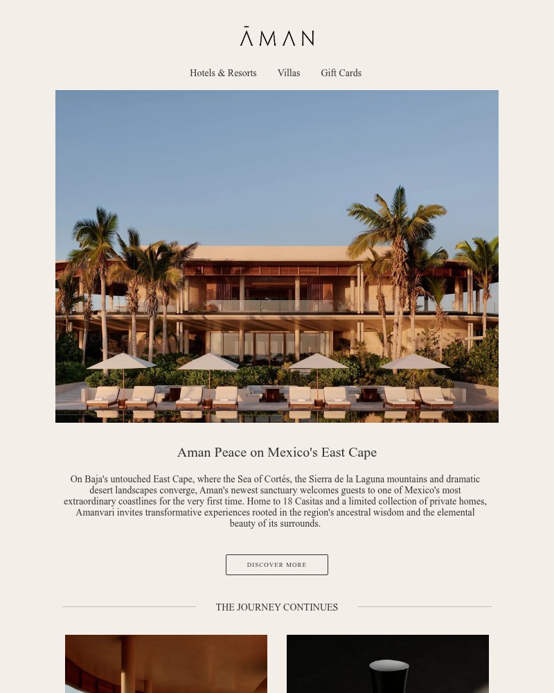 Screenshot of email sent to a Aman Resorts Newsletter subscriber