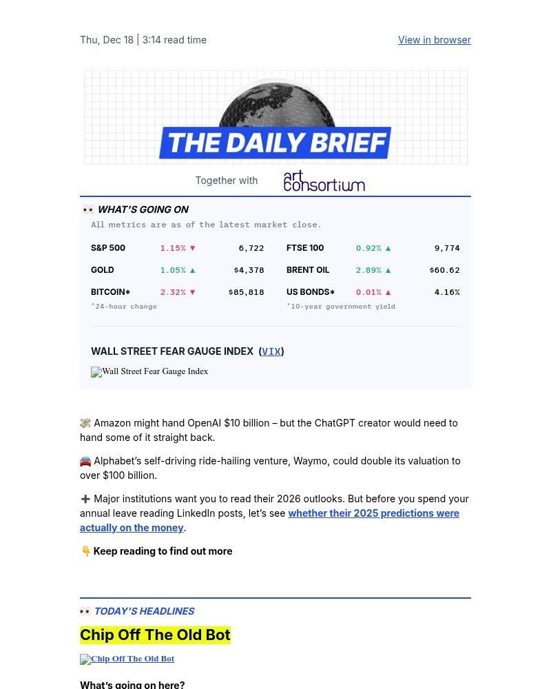 Screenshot of email sent to a Finimize Registered user