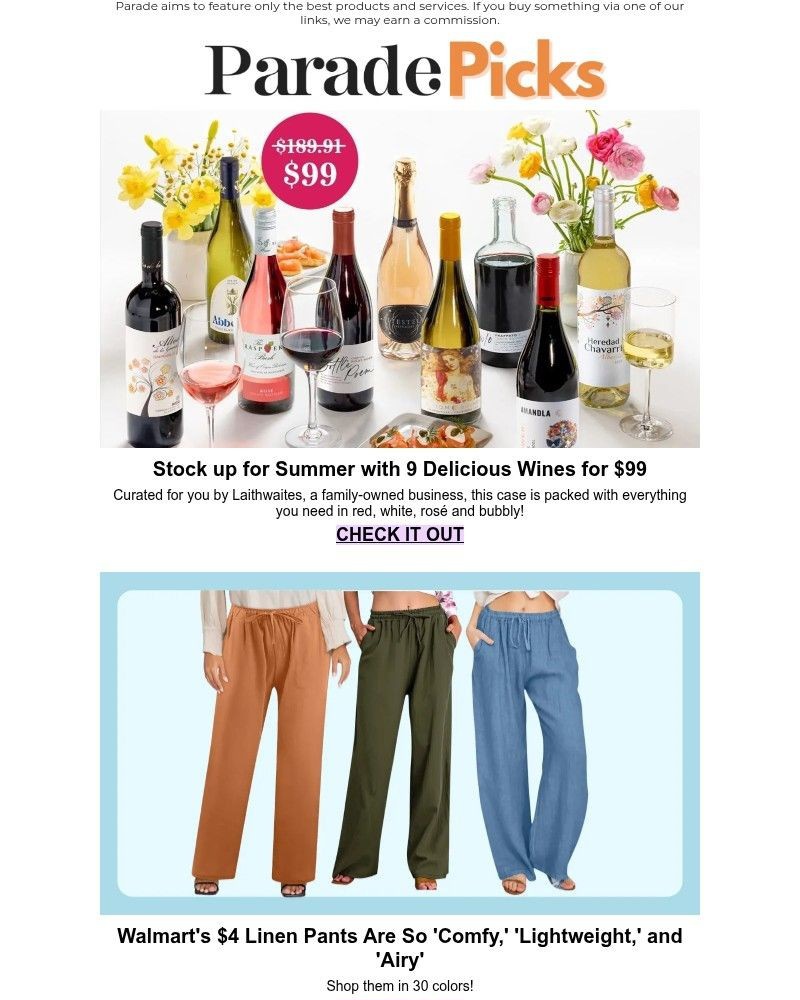 Screenshot of email sent to a Parade Newsletter subscriber