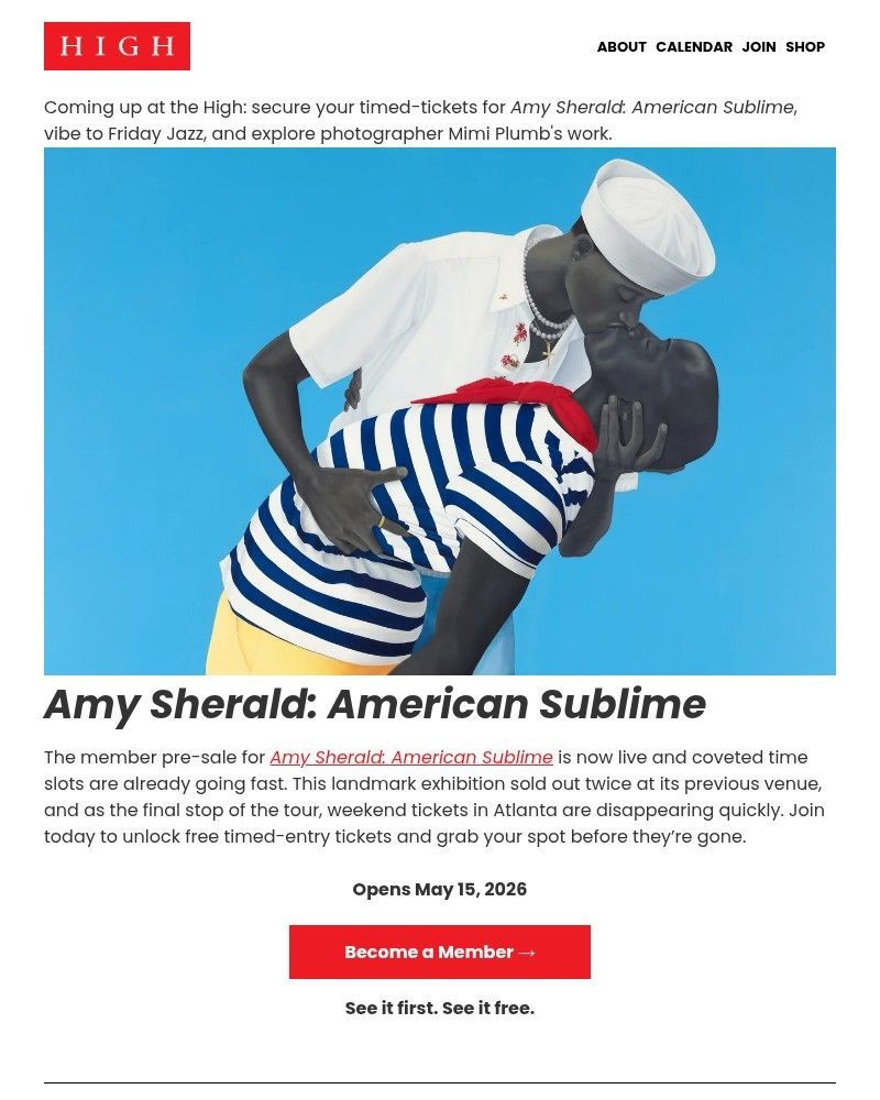 Screenshot of email sent to a High Museum of Art Newsletter subscriber