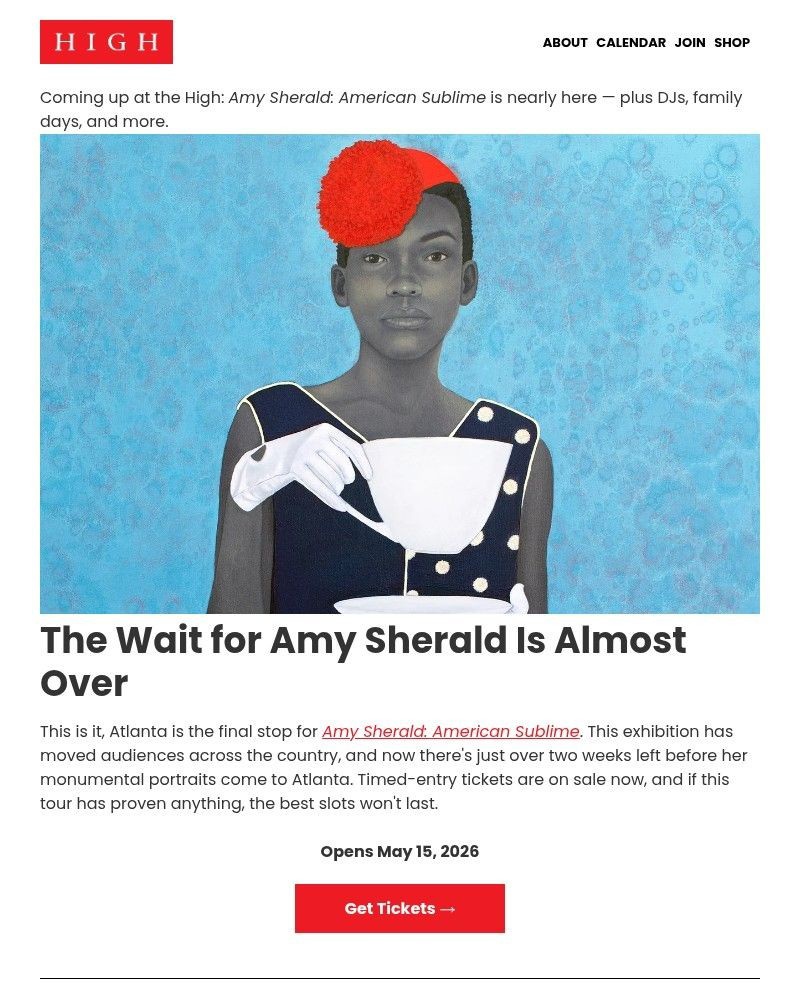 Screenshot of email sent to a High Museum of Art Newsletter subscriber