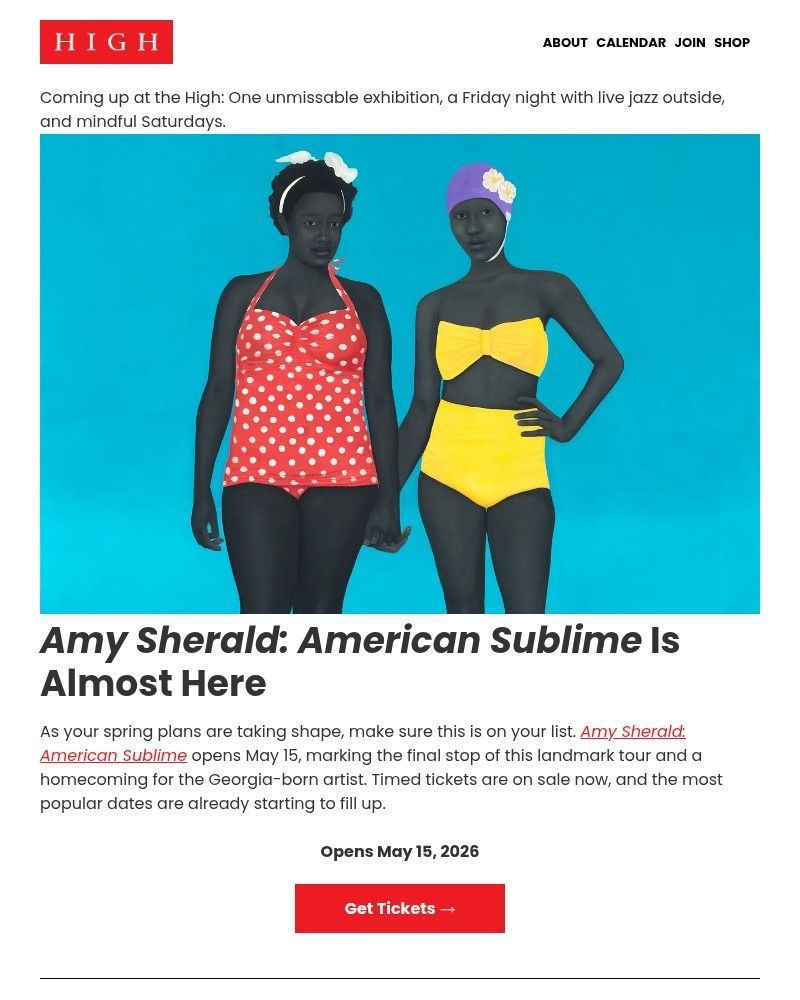 Screenshot of email sent to a High Museum of Art Newsletter subscriber