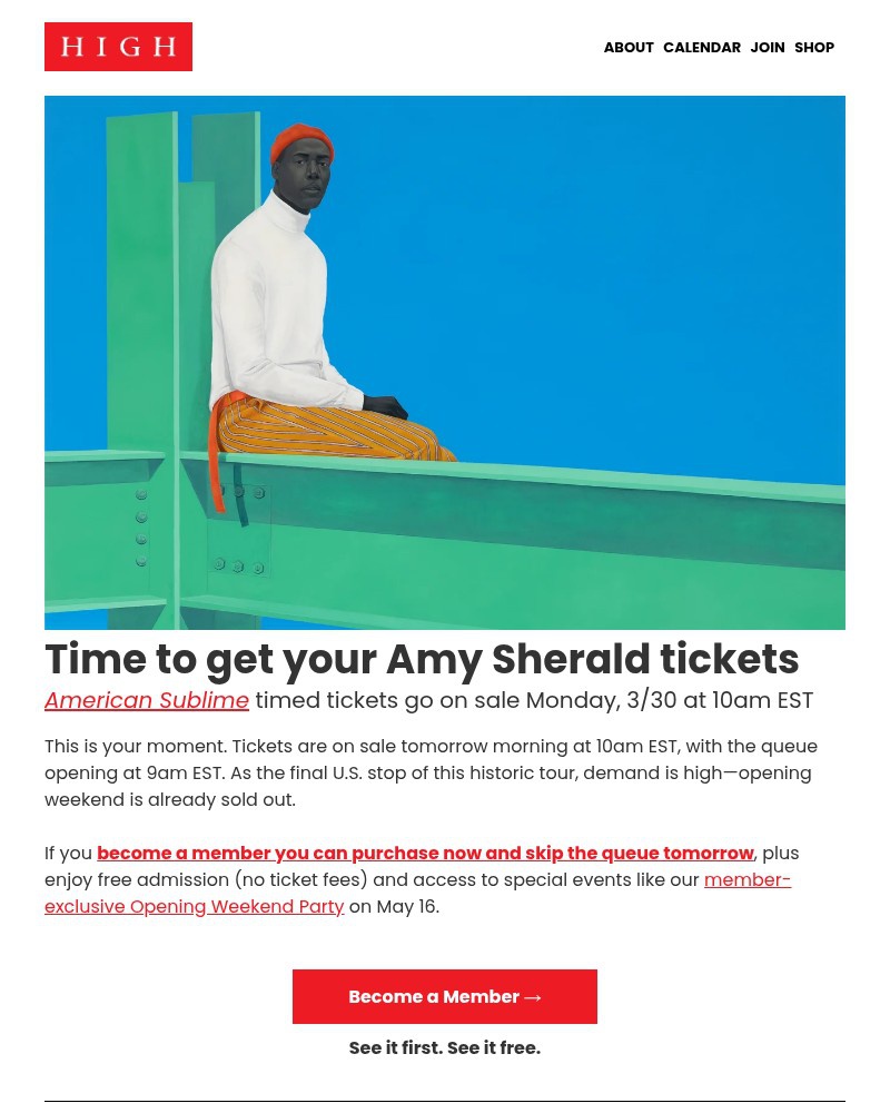 Screenshot of email sent to a High Museum of Art Newsletter subscriber