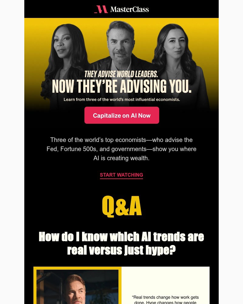 Screenshot of email sent to a MasterClass Registered user