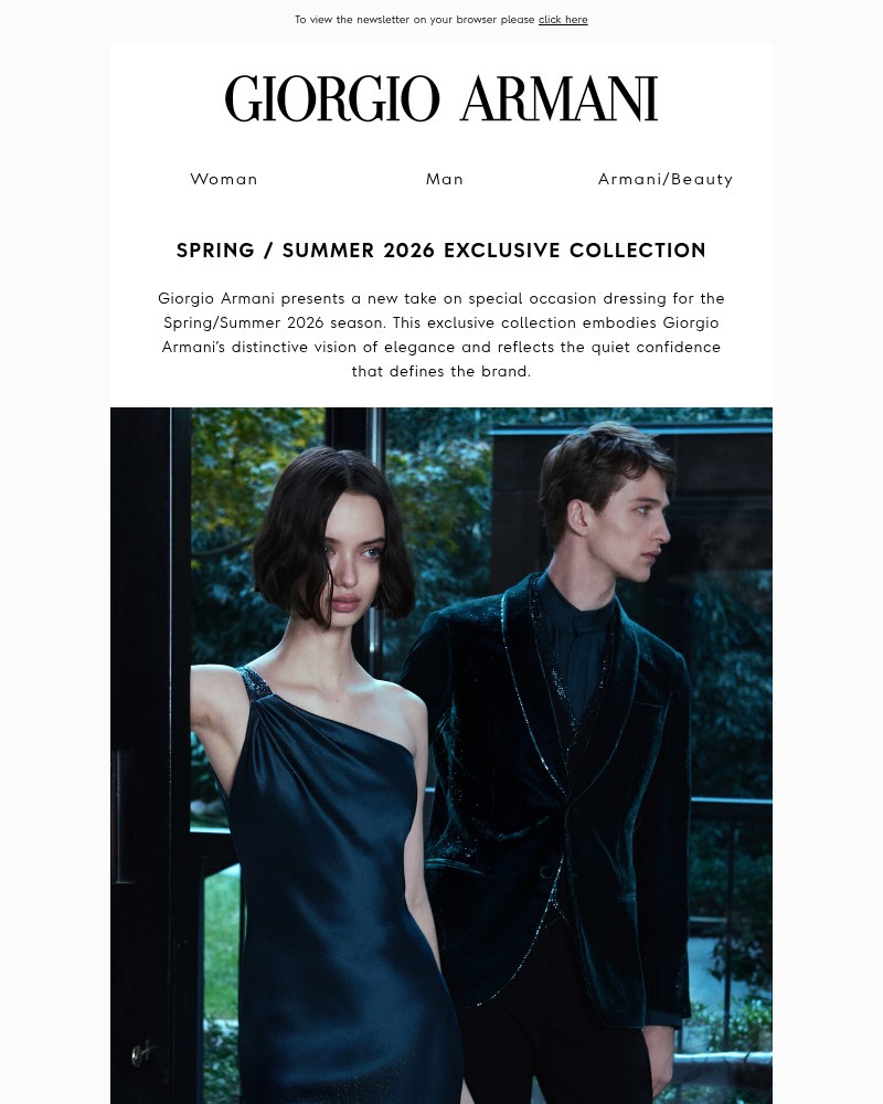 Screenshot of email sent to a Armani Newsletter subscriber