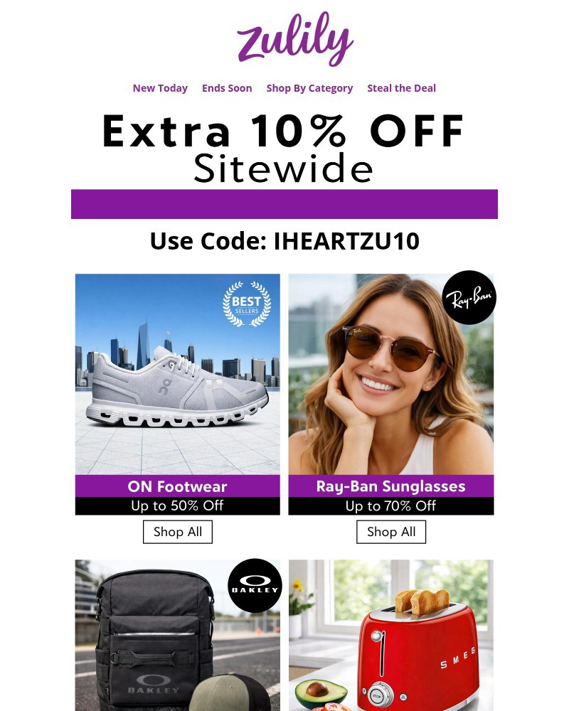 Screenshot of email sent to a Zulily Registered user