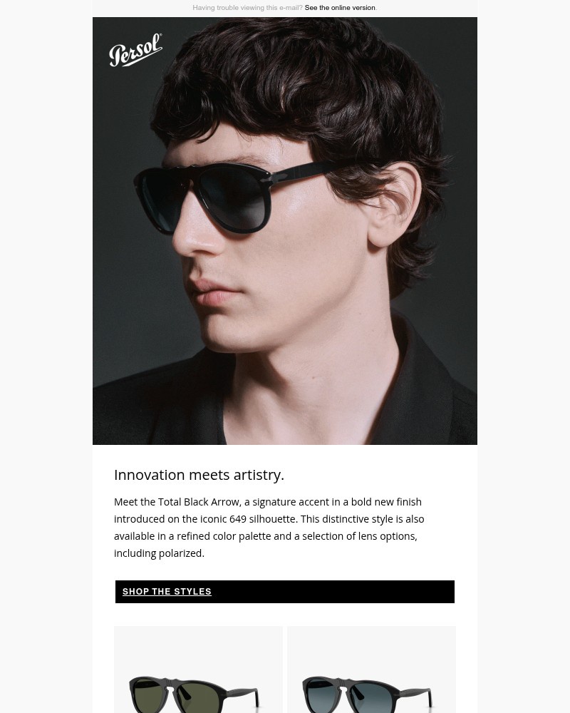 Screenshot of email sent to a Persol Newsletter subscriber