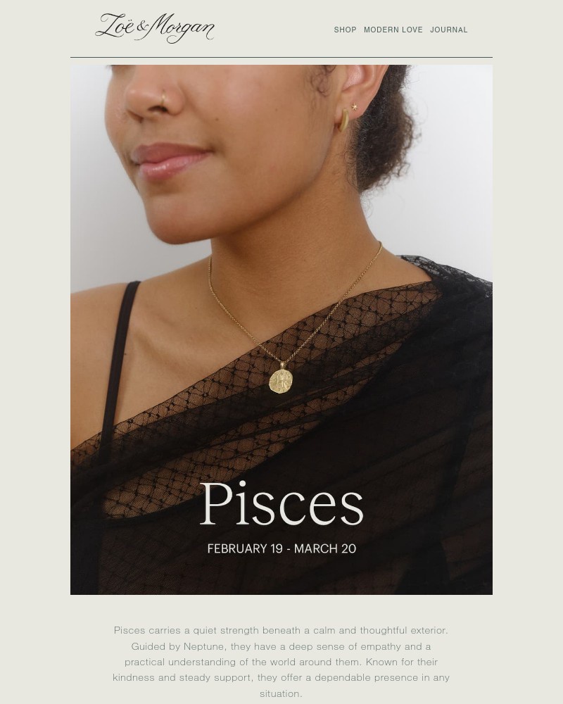 Screenshot of email sent to a Zoe & Morgan Newsletter subscriber