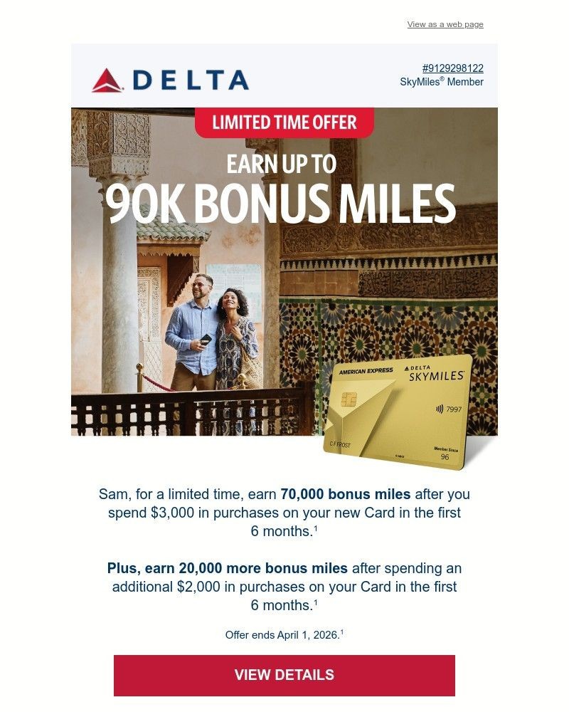 Screenshot of email sent to a Delta Registered user