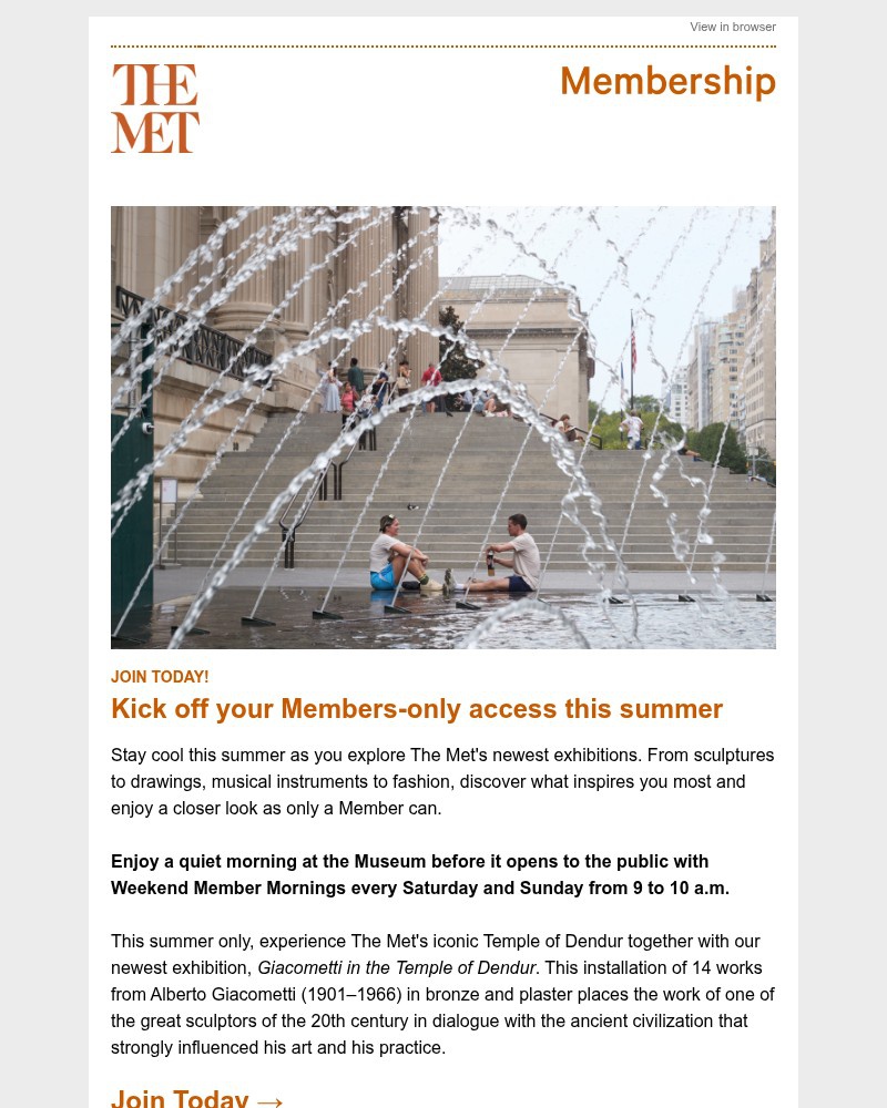 Screenshot of email sent to a The Metropolitan Museum of Art (The Met) Newsletter subscriber