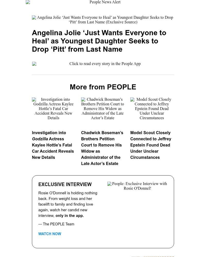 Screenshot of email sent to a People Newsletter subscriber