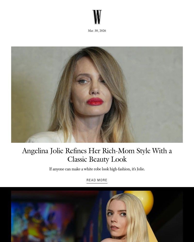 Screenshot of email sent to a W Newsletter subscriber