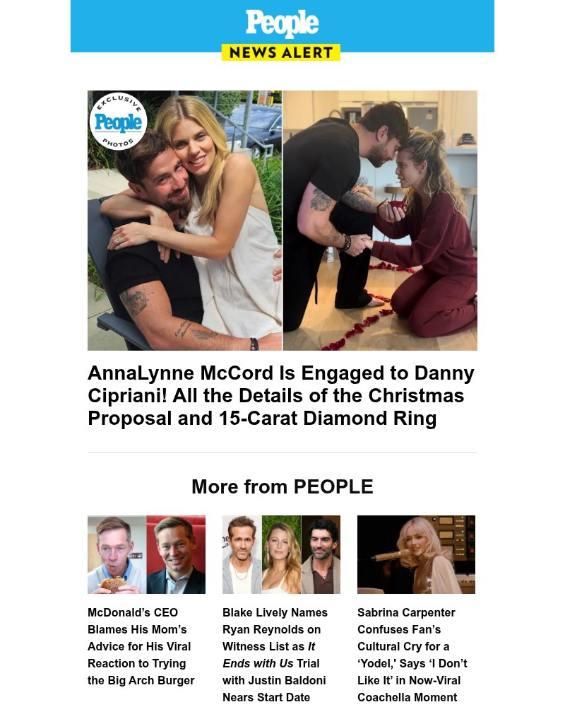 Screenshot of email sent to a People Newsletter subscriber