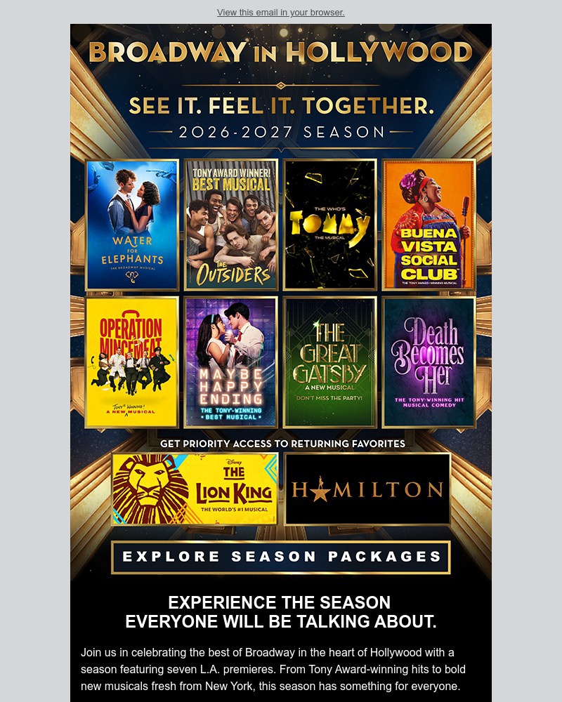 Screenshot of email sent to a Broadway in Hollywood Newsletter subscriber