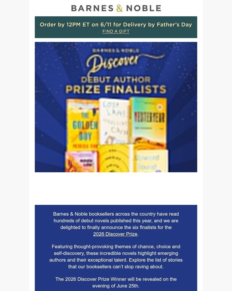Screenshot of email sent to a Barnes and Noble Newsletter subscriber
