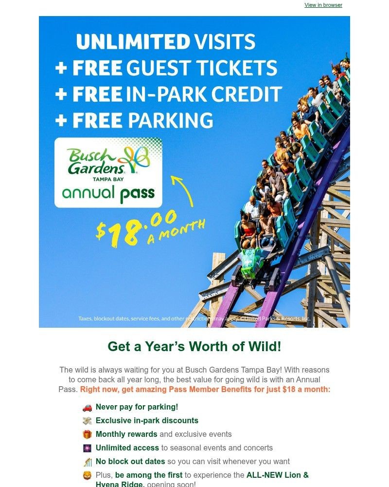 Screenshot of email sent to a Busch Gardens Newsletter subscriber