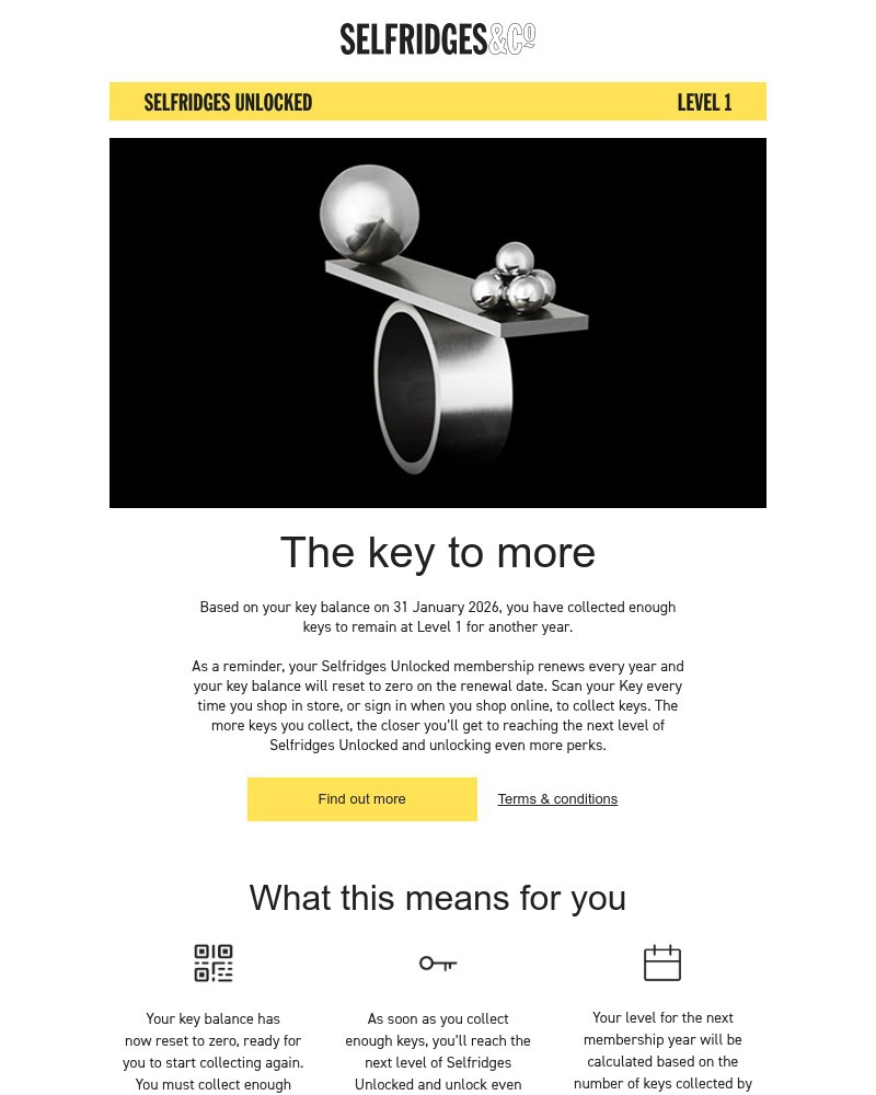 Screenshot of email sent to a Selfridges Newsletter subscriber