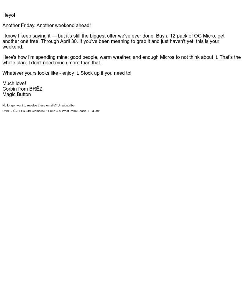 Screenshot of email sent to a Brez Newsletter subscriber