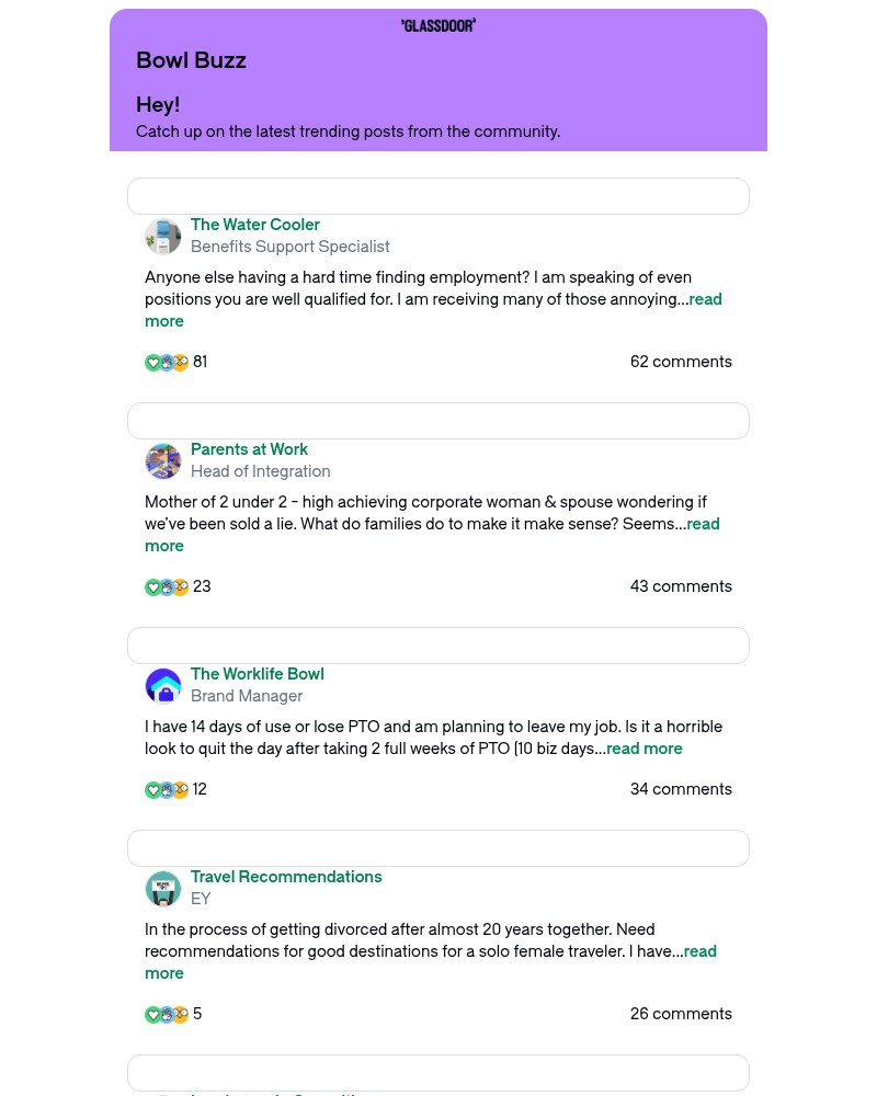 Screenshot of email sent to a Glassdoor Registered user