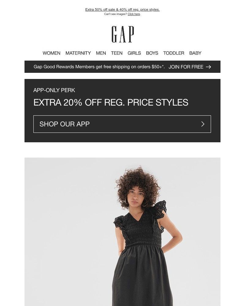 Screenshot of email with subject /media/emails/app-only-extra-20-off-in-our-forever-dress-moment-28d8e9-cropped-ef083ded.jpg
