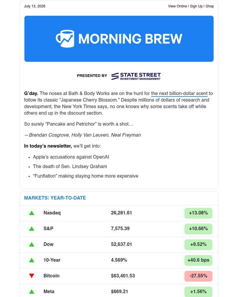 Screenshot of email sent to a Morning Brew Newsletter subscriber