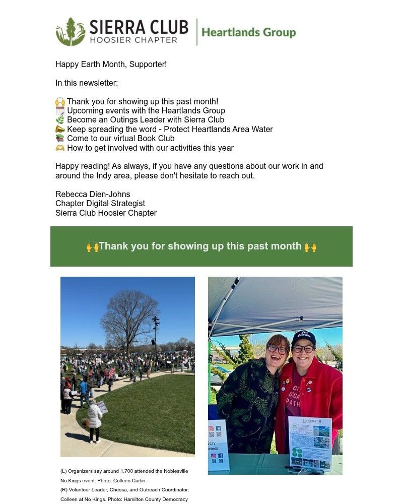 Screenshot of email sent to a Sierra Club Newsletter subscriber