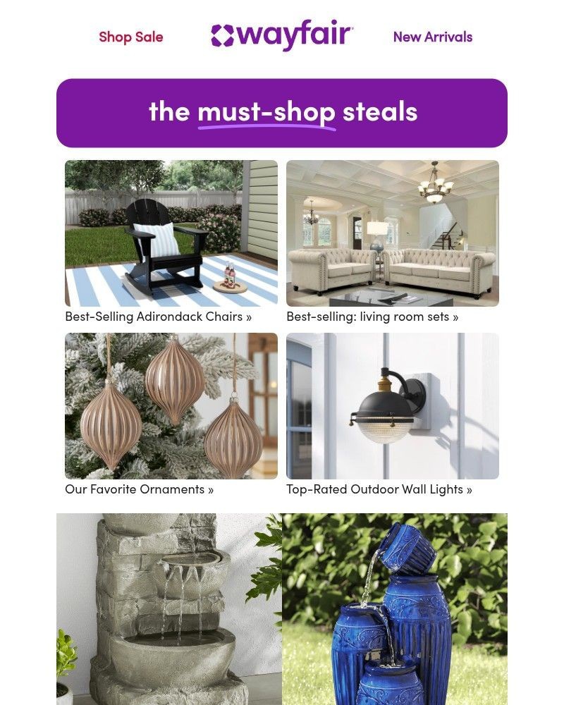 Screenshot of email sent to a Wayfair Newsletter subscriber