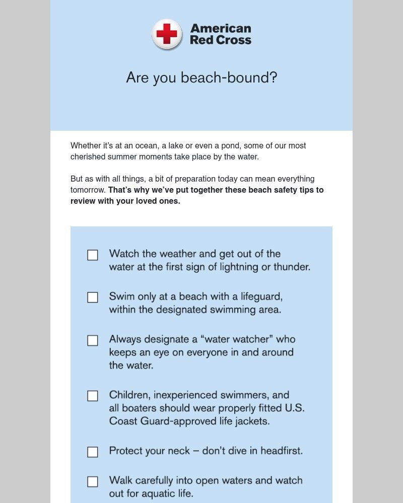 Screenshot of email sent to a American Red Cross Newsletter subscriber