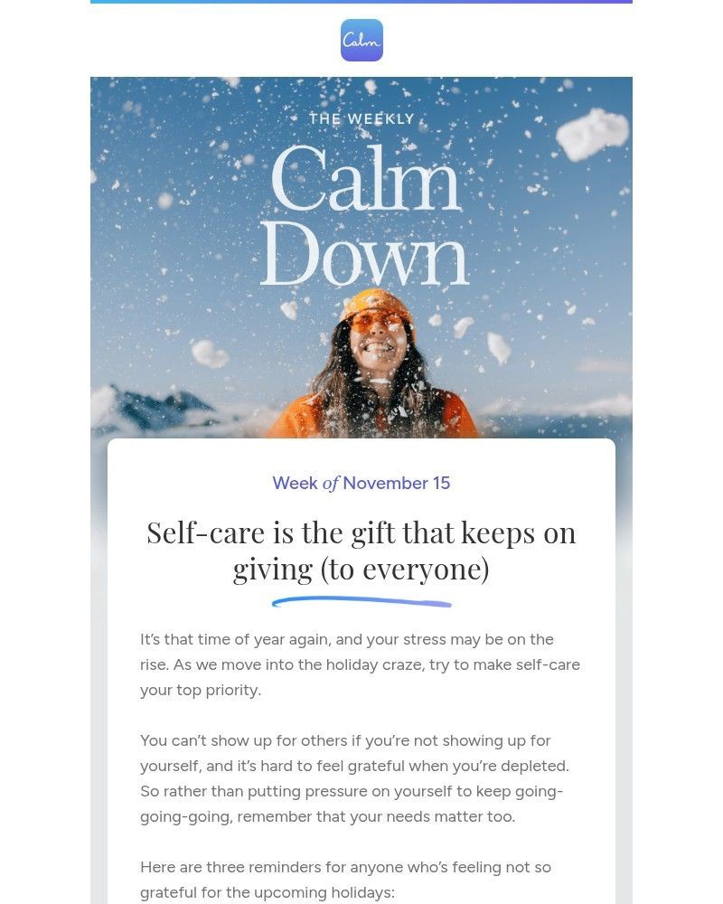 Screenshot of email sent to a Calm Registered user