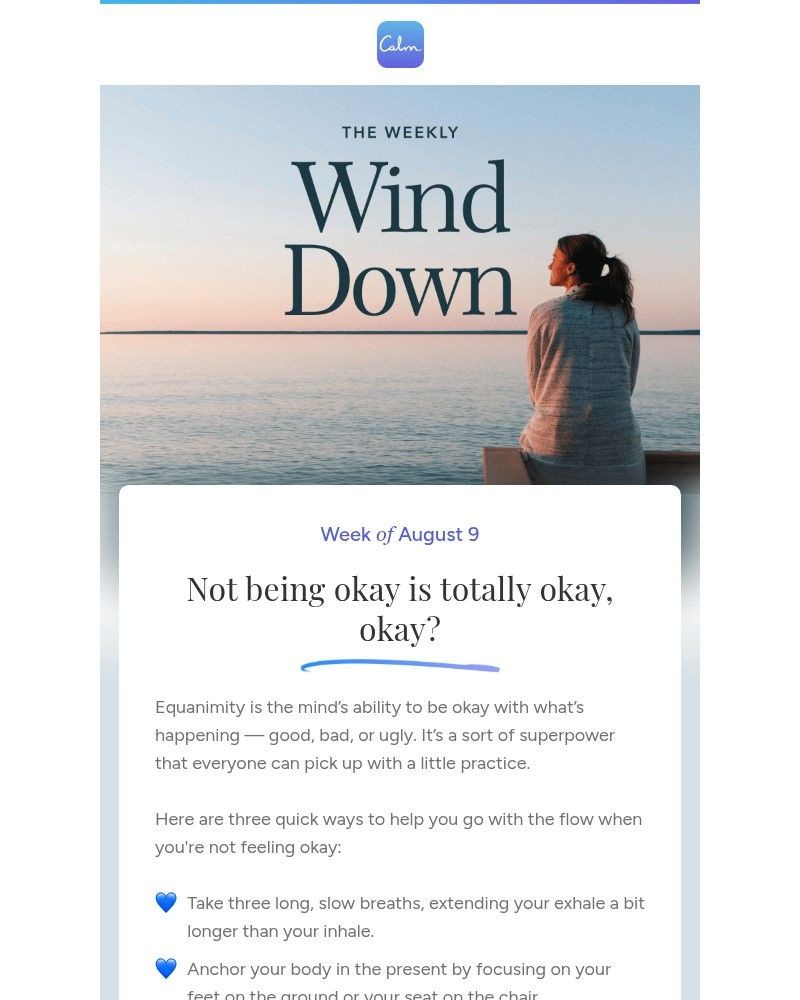 Screenshot of email sent to a Calm Registered user