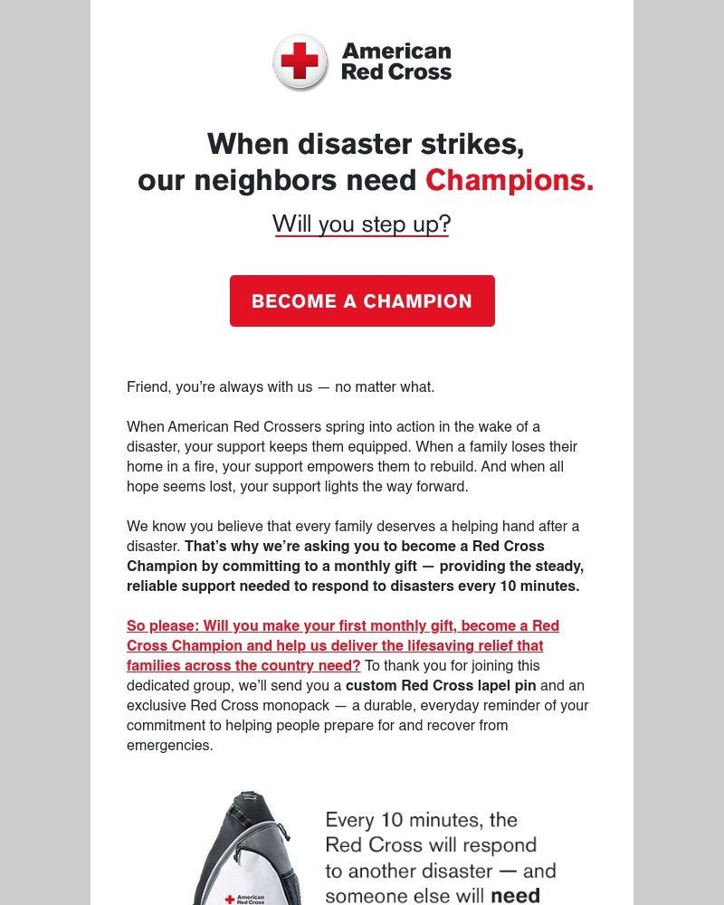 Screenshot of email sent to a American Red Cross Newsletter subscriber