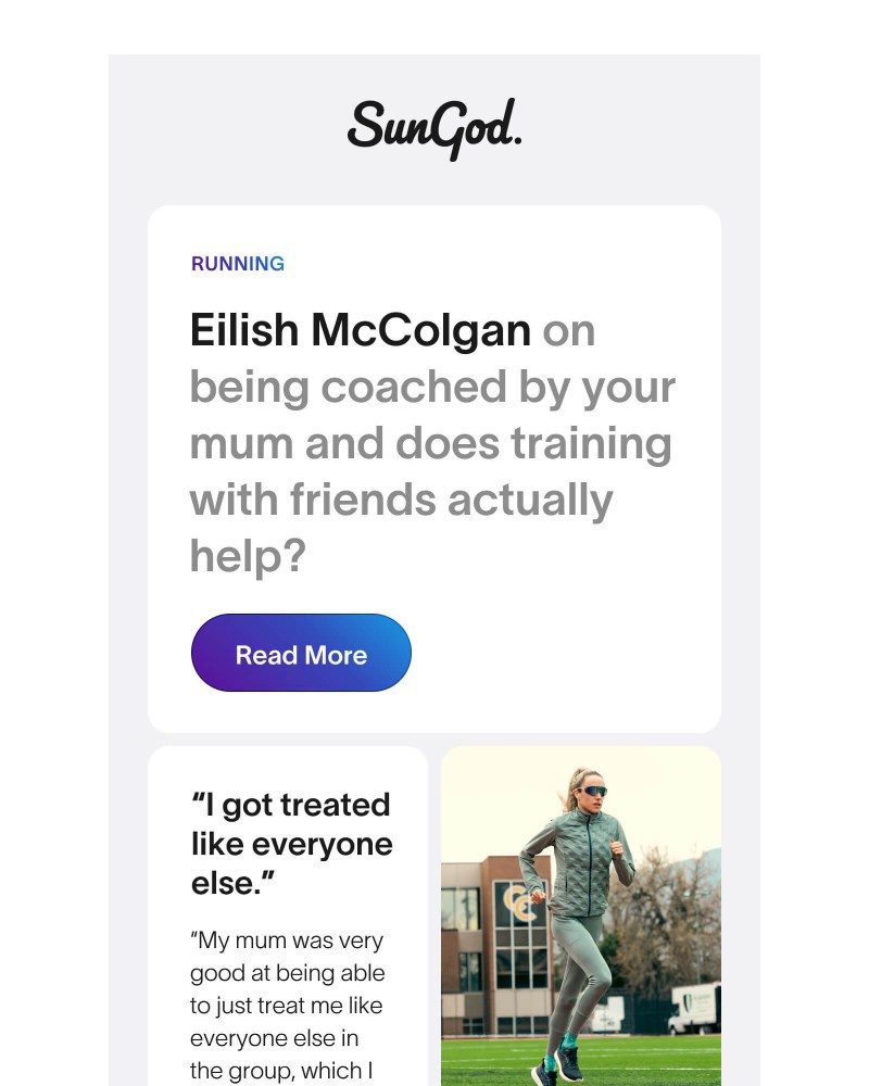 Screenshot of email sent to a SunGod Newsletter subscriber