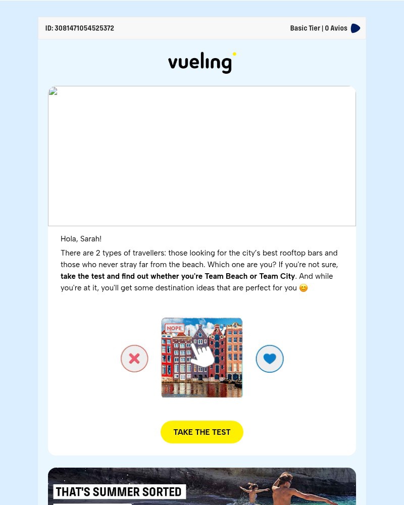 Screenshot of email sent to a Vueling Registered user