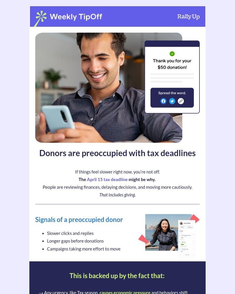 Screenshot of email sent to a RallyUp Newsletter subscriber