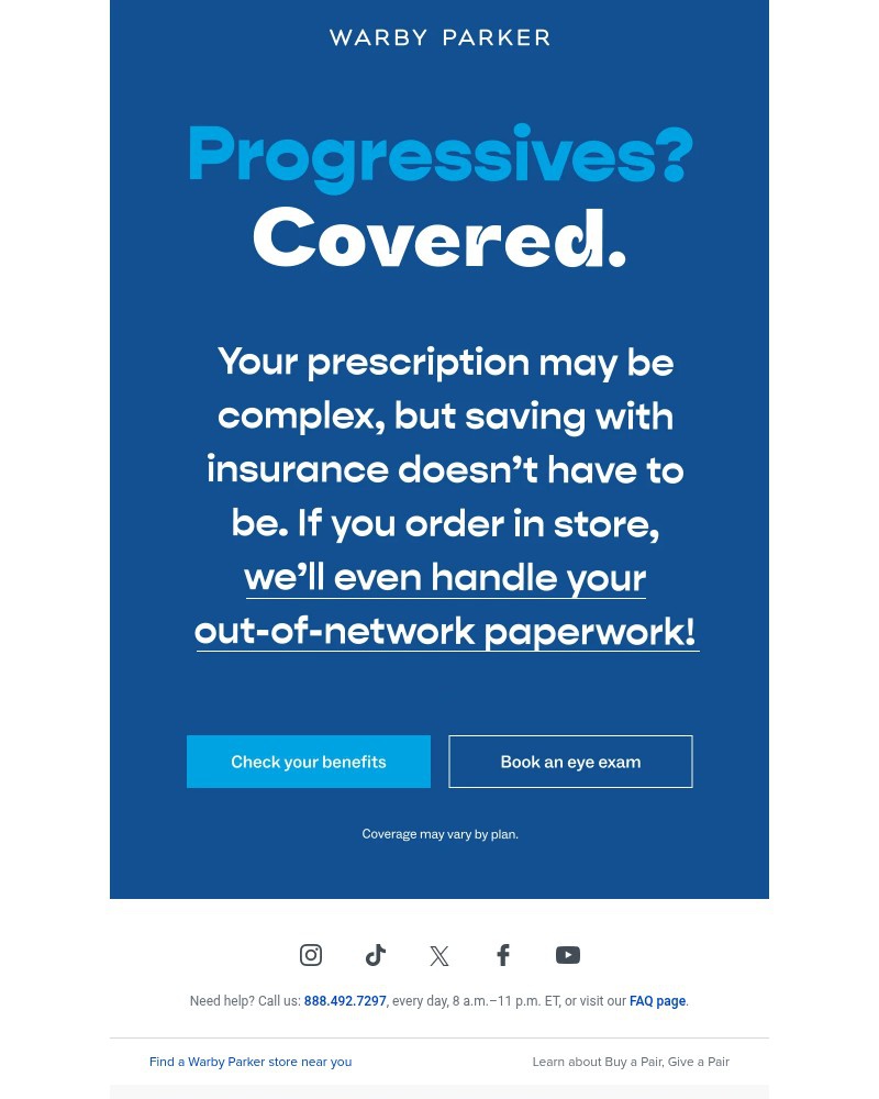 Screenshot of email sent to a Warby Parker Newsletter subscriber