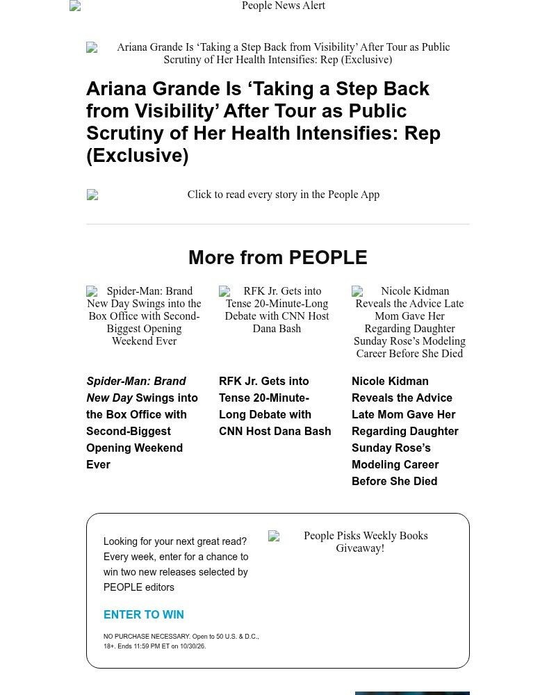 Screenshot of email sent to a People Newsletter subscriber