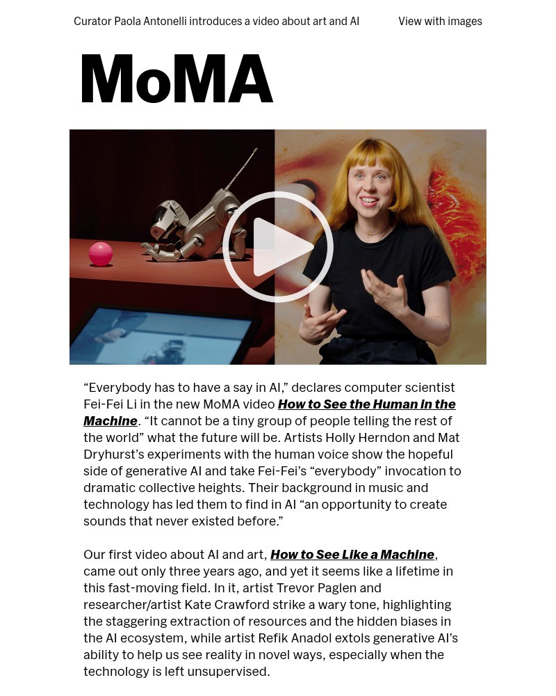 Screenshot of email sent to a The Museum of Modern Art (MoMA) Newsletter subscriber