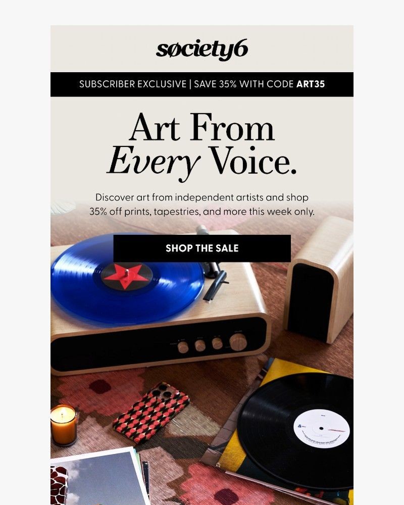 Screenshot of email sent to a Society6 Newsletter subscriber