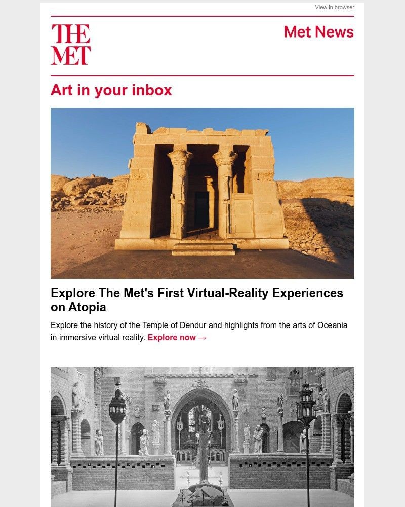 Screenshot of email sent to a The Metropolitan Museum of Art (The Met) Newsletter subscriber