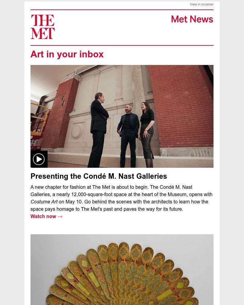 Screenshot of email sent to a The Metropolitan Museum of Art (The Met) Newsletter subscriber