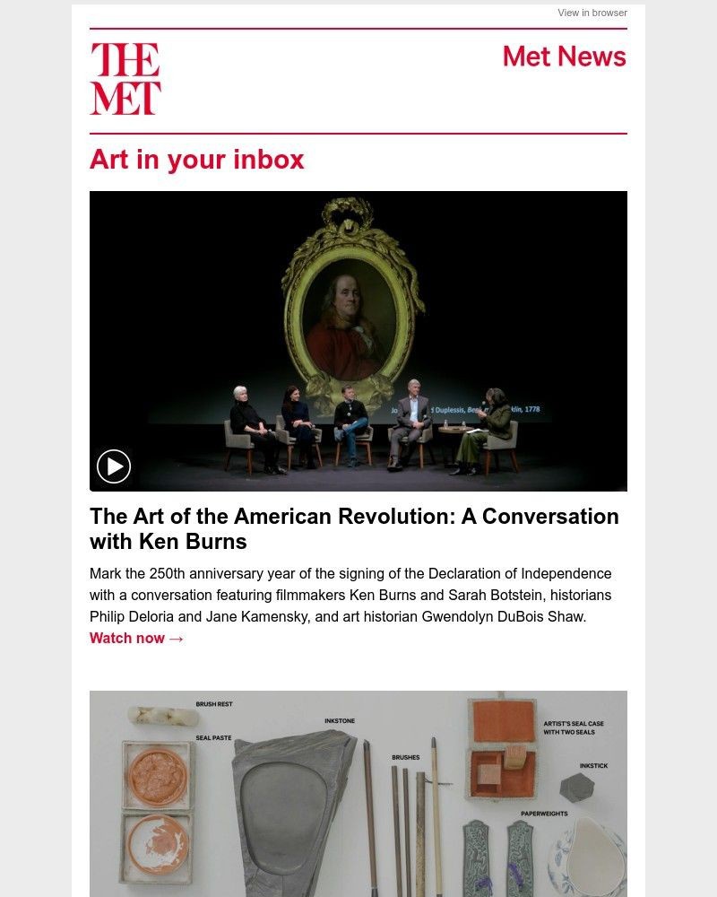 Screenshot of email sent to a The Metropolitan Museum of Art (The Met) Newsletter subscriber